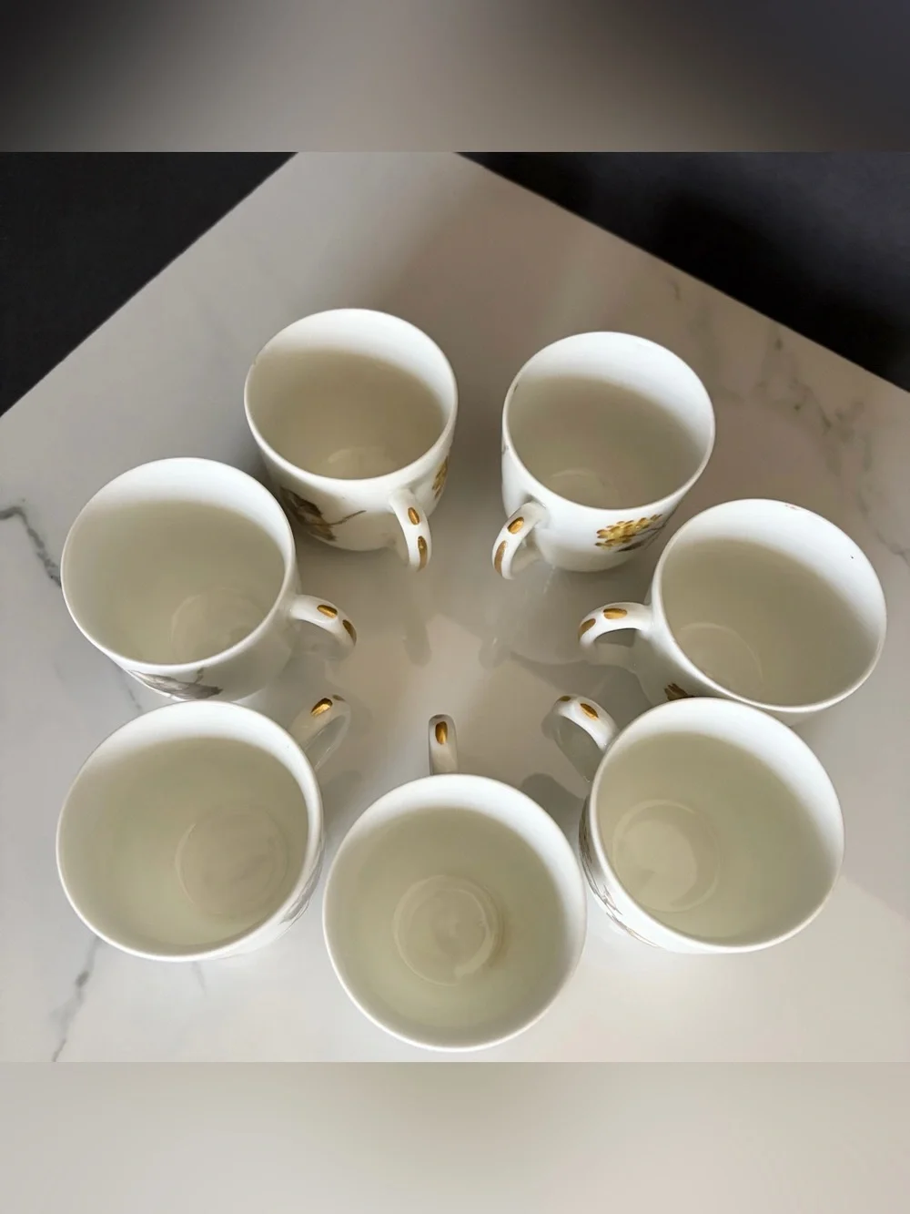 SET of 7 Espresso Demitasse Cup & Saucers - Yellow Floral - Haviland Limoges
